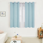 Deconovo Blackout Curtains, Thermal Insulated Soundproof Grommet Drapes, Wave Dot Foil Print, 42 x 45 Inch, Set of 2, Machine Washable Window Panel for Bedroom Living Room Nursery Kitchen, Light Blue