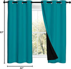 NICETOWN Peacock Teal 100% Blackout Lined Curtains, 2 Thick Layers Completely Blackout Window Treatment Panels Thermal Insulated Drapes for Kitchen (1 Pair, 42" Width x 63" Length Each Panel)