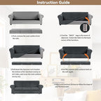 WEERRW 4 Pieces Velvet High Stretch Couch Covers for 3 Cushion Sofa Slipcovers, Washable Furniture Protector with Non Slip Elastic Bottom, Feature Soft and Thick Plush Fabric, Dark Grey, Large