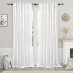Nanspring White Linen Curtains 90 Inches Long for Bedroom Back Tab Light Filtering Privacy Sheer Curtain Modern Farmhouse Coastal Decor White Cotton Textured Gauze Curtain 2 Panel Set 70x90