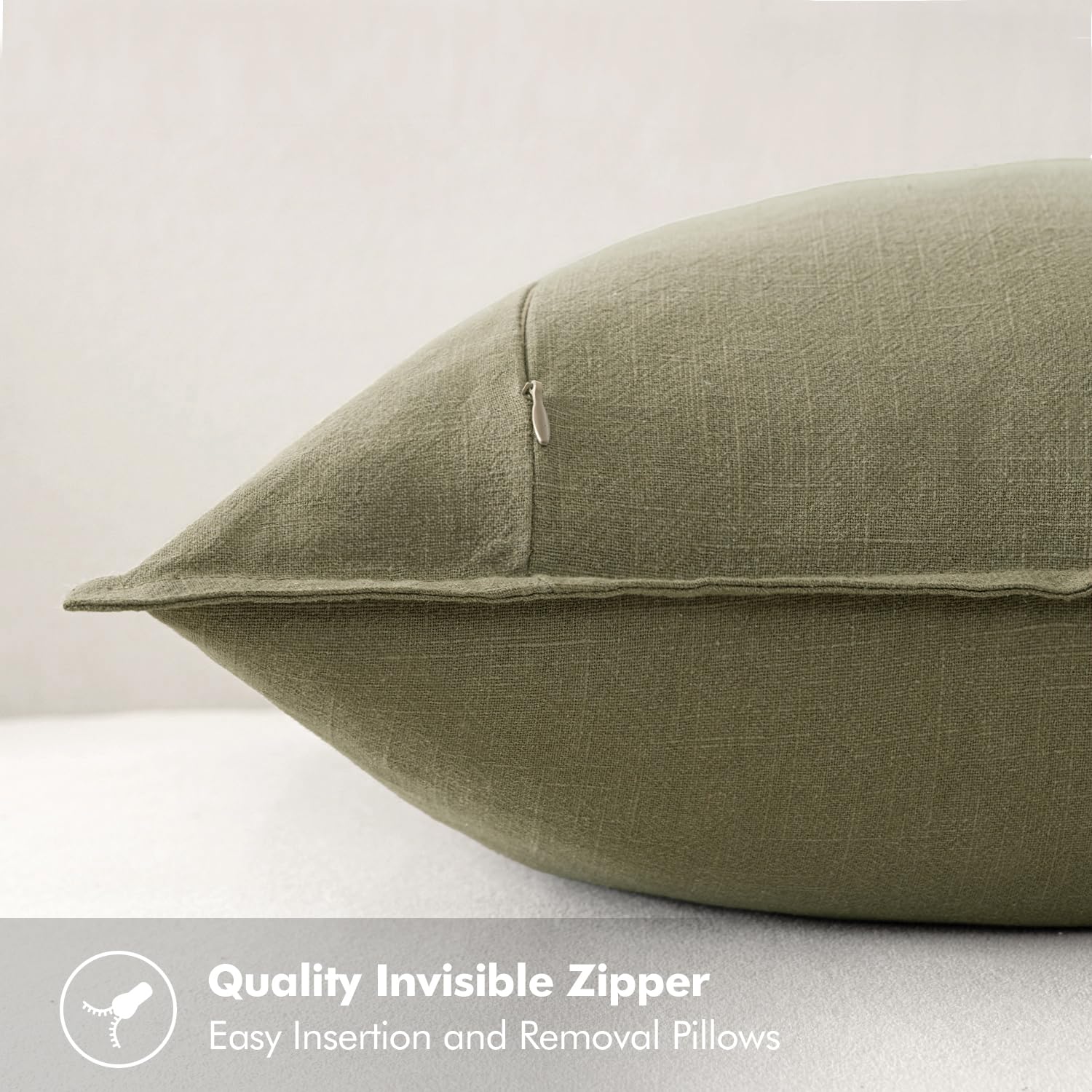 MIULEE Decorative Linen Pillow Covers 18x18 Inch Light Olive Green