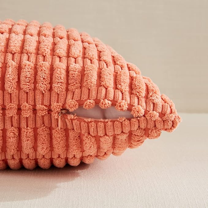 Fancy Homi 4 Packs Decorative Throw Pillow Covers for Living Room Couch Bed, Modern Farmhouse Boho Home Décor Accent Cushion Case, 18" x 18", Coral