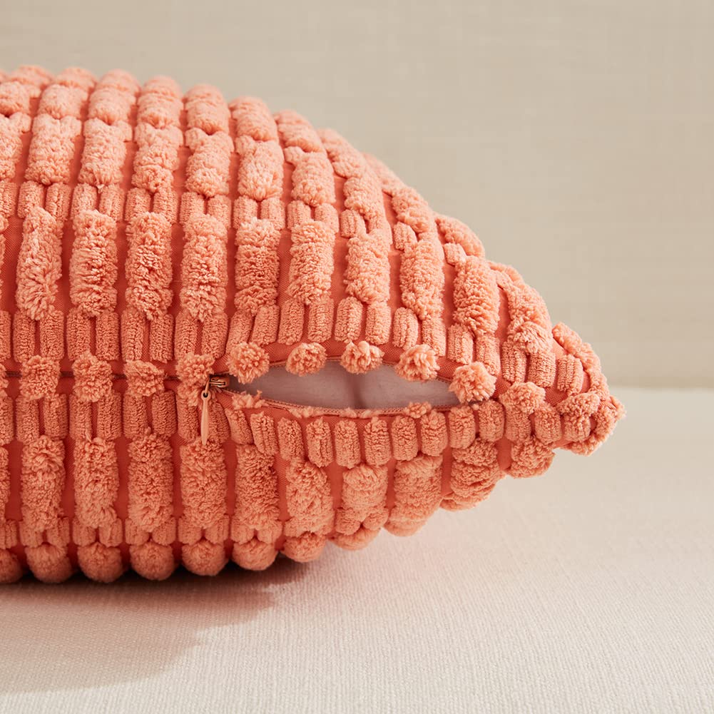 Fancy Homi 4 Packs Decorative Throw Pillow Covers for Living Room Couch Bed, Modern Farmhouse Boho Home Décor Accent Cushion Case, 24" x 24", Coral