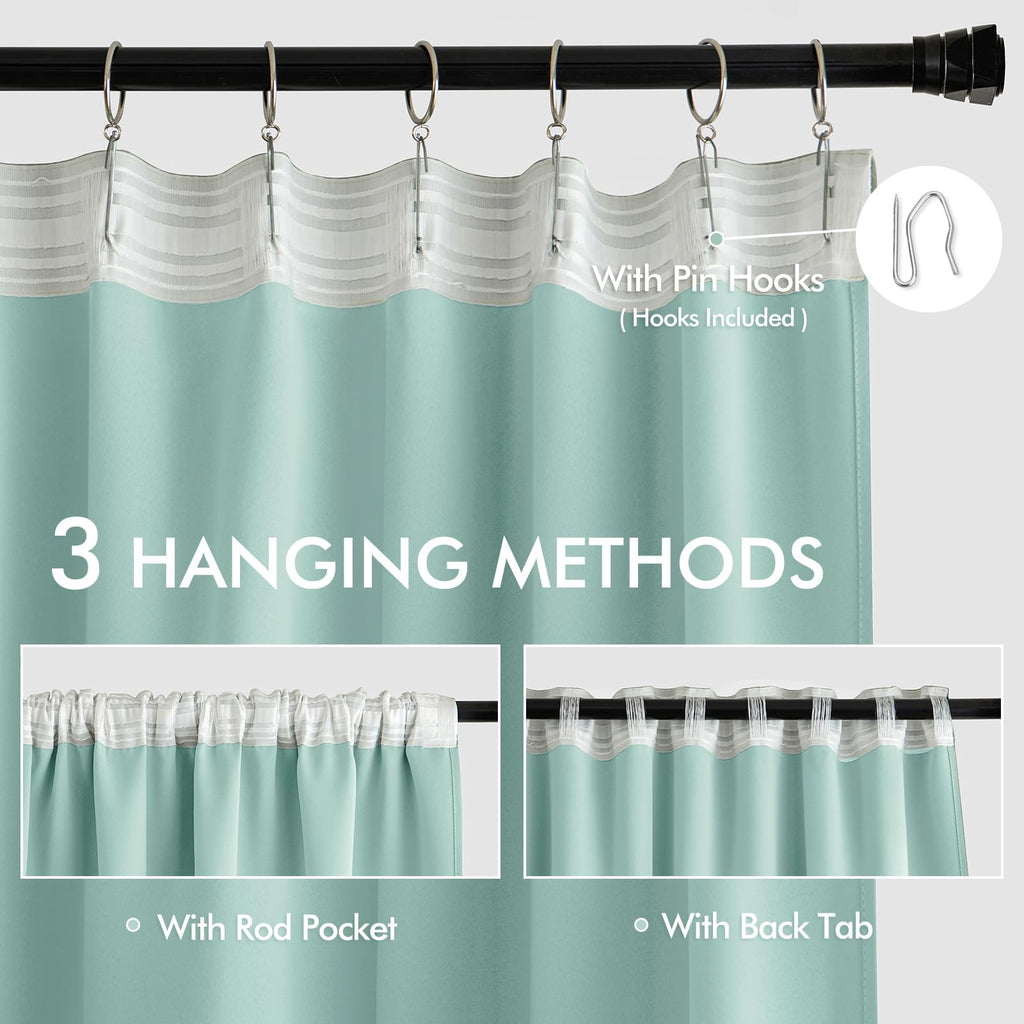 MIULEE Aqua Back Tab Blackout Curtains 52x90 Inch Long 2 Panels Set