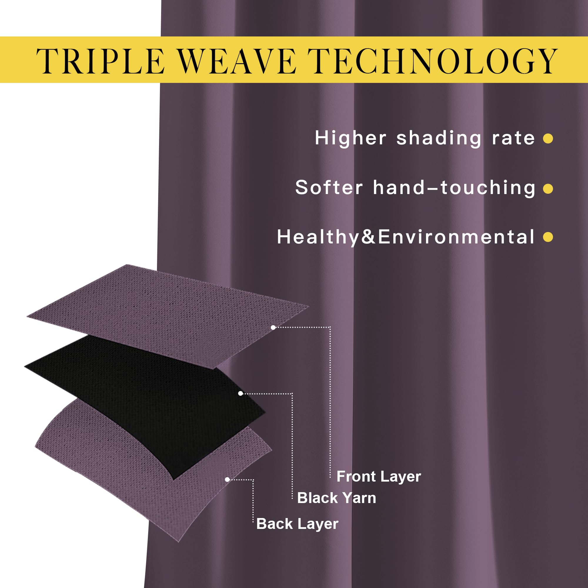 NICETOWN Plum Curtains for Living Room 84 inches Long - Plum Grommet Room Darkening Window Treatments Sound Reducing Drapes for Bedroom, 2 Panels, W52 x L84