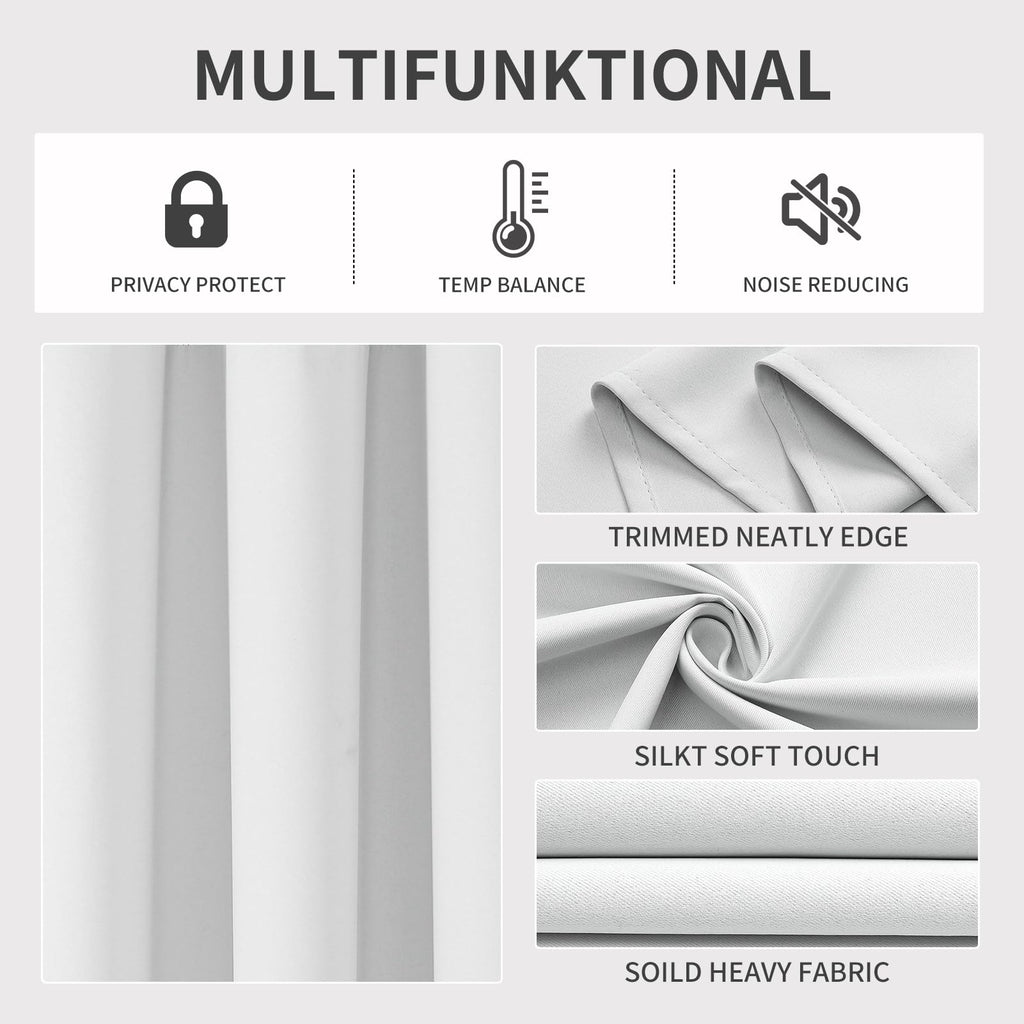 Joydeco Blackout Curtains 108 Inch Length 2 Panels Set, Thermal Insulated Long Curtains& Drapes 2 Burg, Room Darkening Grommet Drapes for Bedroom Living Room Window(Greyish White, W52 x L108 Inch)