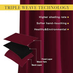 NICETOWN 84 inches Bedroom Curtains Panels - Functional Blackout Curtains/Panels for Bedroom, Thermal Insulated, Privacy Assured (Set of 2, 52 x 84 inches, Wine Red)