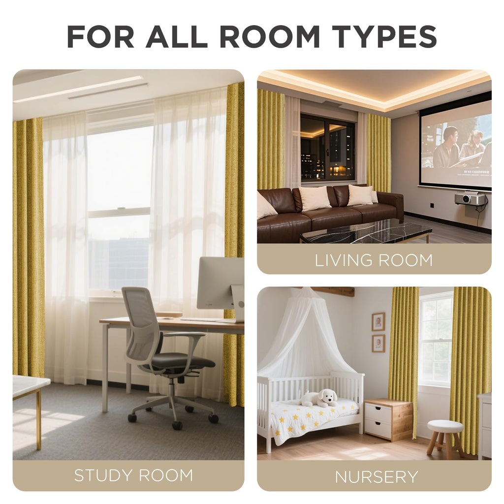 Joydeco Blackout Curtains for Bedroom - 100% Light Blocking 2 Panels Set Yellow Drapes 37" W x 96" L, Thermal Insulated Room Darkening Curtains, Linen Textured for Living Room, Rod Pocket & Back Tabs