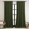 RYB HOME Olive Green Velvet Curtains with Hook Tape, Thermal Insulated Privacy Protect Decorative Drapes for Home Theater, W 62 x L 84 inches, 2 Panels Set
