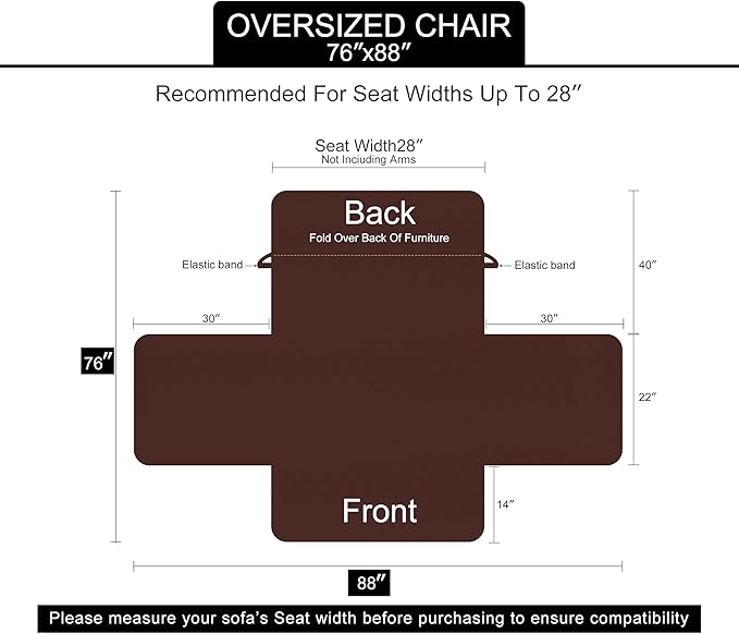 U-NICE HOME Reversible Oversized 28''Chair Covers, Black