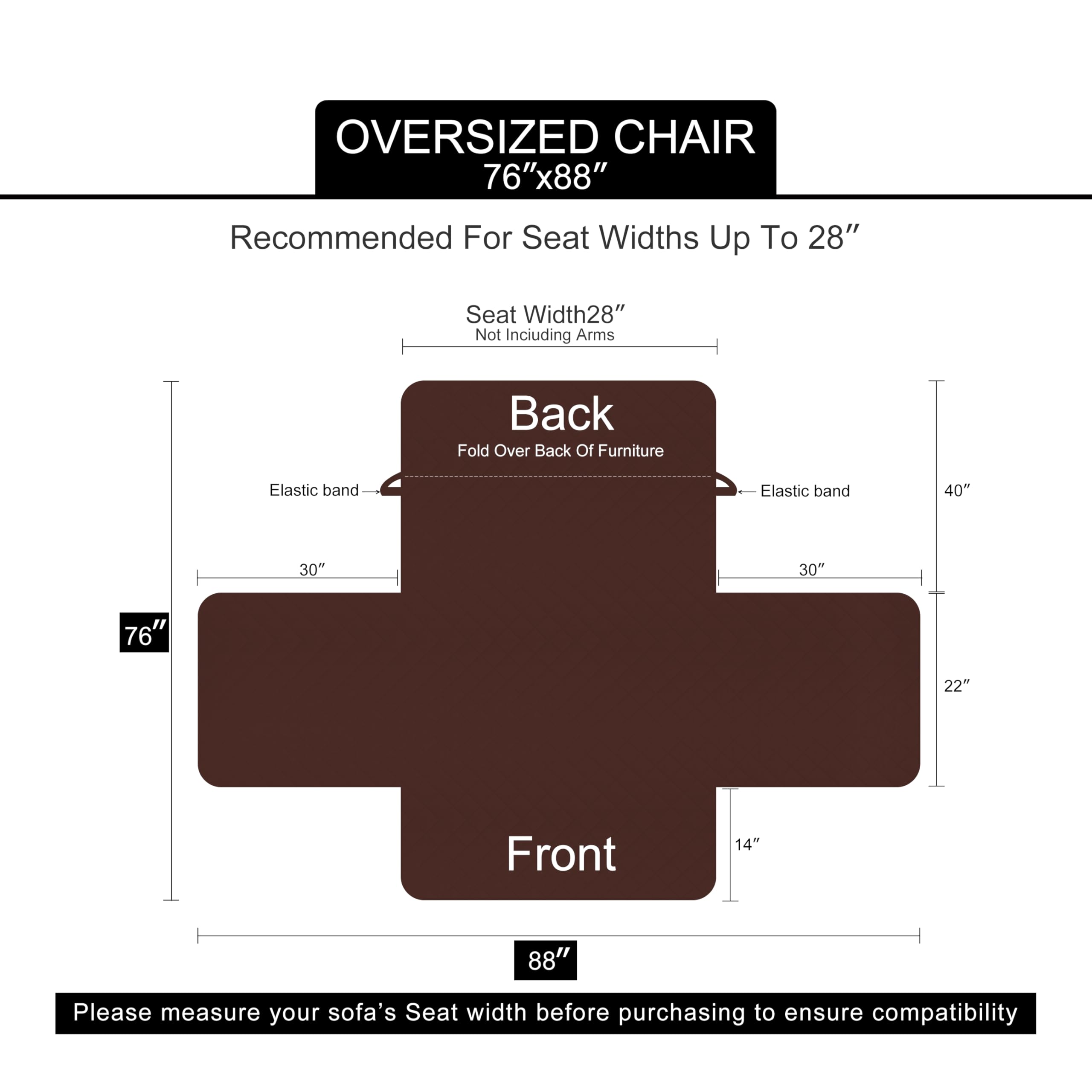 U-NICE HOME Reversible Oversized 28''Chair Covers, Khaki/Light Grey