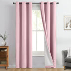 Yakamok 100% Blackout Curtain Panels 84 inches Cold and Light Blocking Drapes for Nursery, 2 Thick Layers Thermal Insulated Draperies (2 Pieces, 40 Wide Each Panel, Pink Front with White Backing)