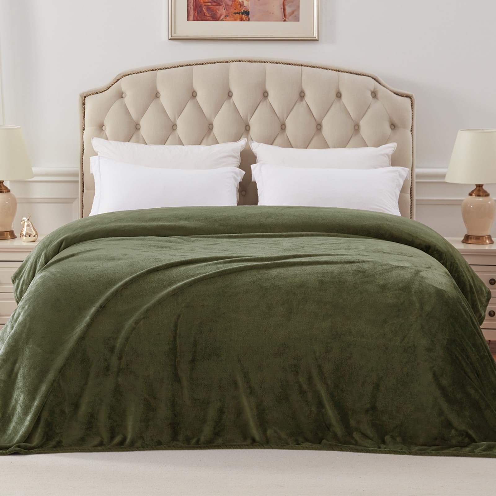 Exclusivo Mezcla Soft Fleece Blanket King Size for Bed, Olive Green