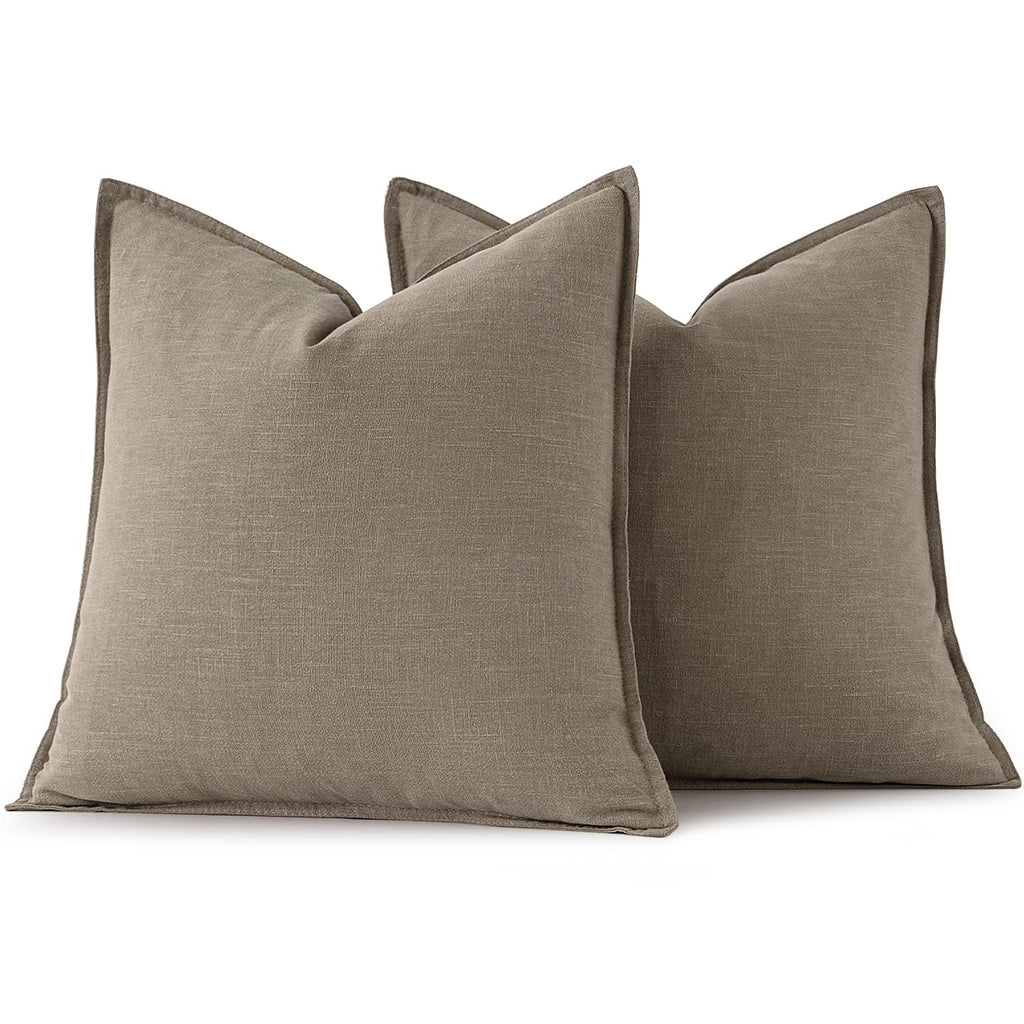 MIULEE Decorative Linen Pillow Covers 18x18 Inch Tan Taupe