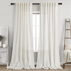 Beige White Linen Curtains 108 Inches Long for Living Room Bedroom 2 Panels Set Extra Long Back Tab Curtain Light Filtering Semi Sheer Drapes Floor to Ceiling Curtains for Large Windows 52x108