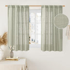 LAMIT 45 Inch Length Linen Curtains for Small Window, Semi Sheer Light Filtering Panels Back Tab and Rod Pocket Neutral Drapes for Bedroom, Sage Grey, 2 Panels, 34 x 45 Inch
