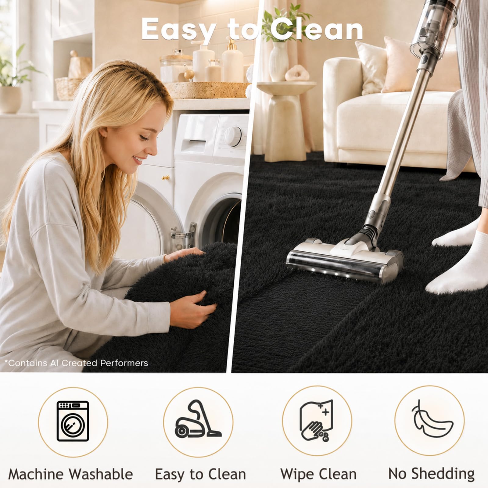 Ophanie Runner Rug for Hallway, 2x6 Bedroom Black Runner Rugs, Non Slip Fluffy Soft Shaggy Bedside Carpet for Kids Girls Boys Home Decor Aesthetic, Dorm Nursery