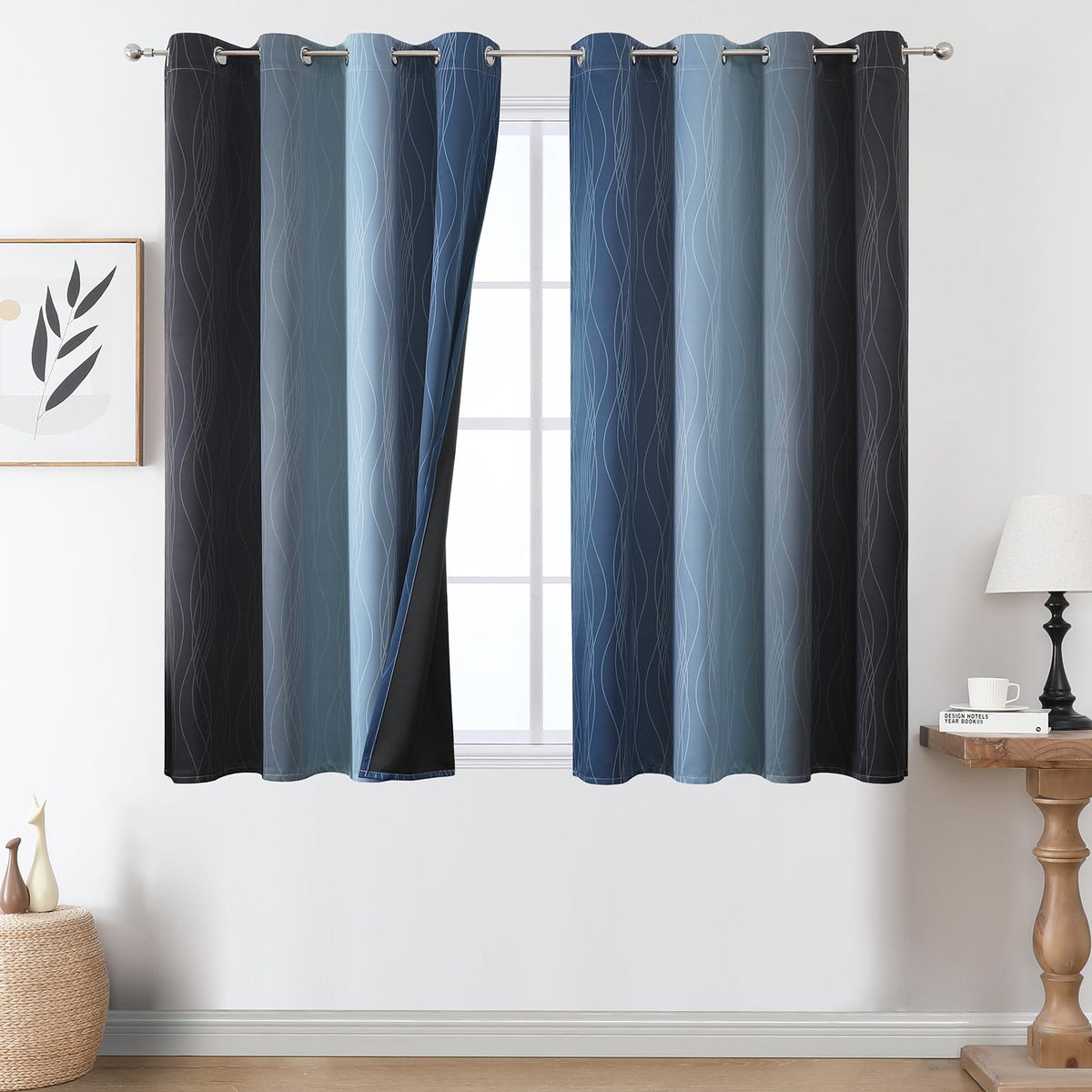 Estelar Textiler Ombre Orange and Blue Blackout Curtains 52Wx45L Inch Long