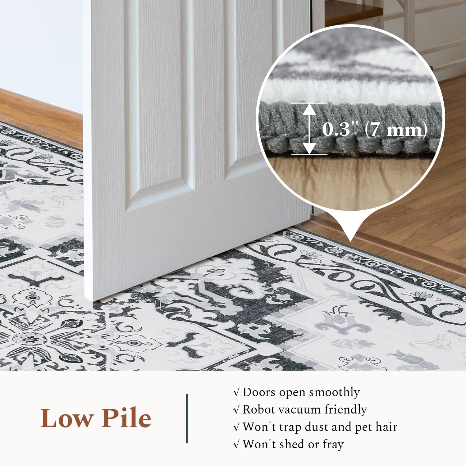Rugflix 6x9 Area Rugs for Living Room, Washable Light Grey Large Rug