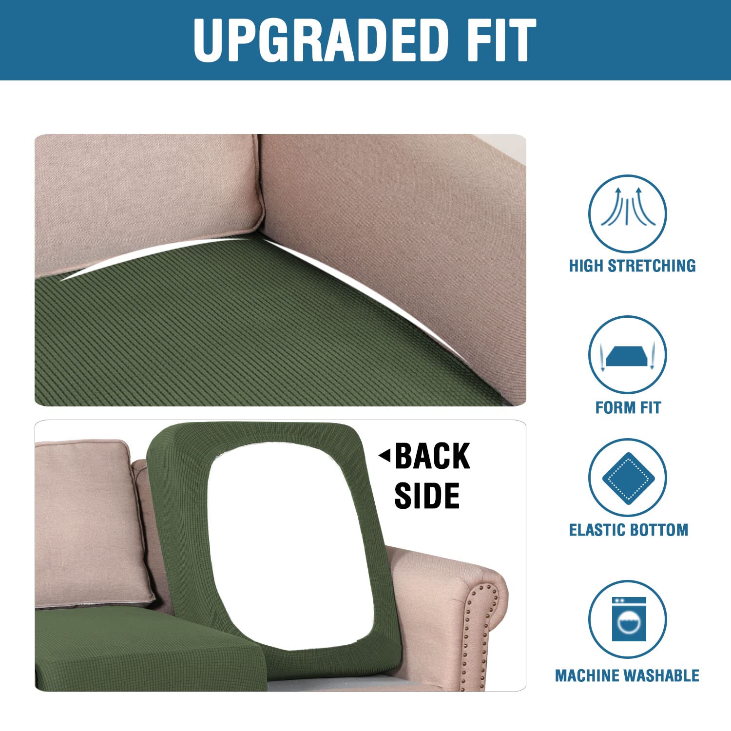 H.VERSAILTEX Super Stretch Individual Seat Cushion Covers Sofa Covers Couch Cushion Covers Slipcover Sets Thick Jacquard Textured Twill Fabric (2 Piece Large Sofa Cushion Covers, Bronze Green)