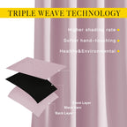 NICETOWN Kitchen Room Darkening Curtains and Drapes - Triple Weave Energy Saving Thermal Insulated Solid Grommet Room Darkening Panels for Patio (1 Pair, 46 inches by 72 Inch, Baby Pink)