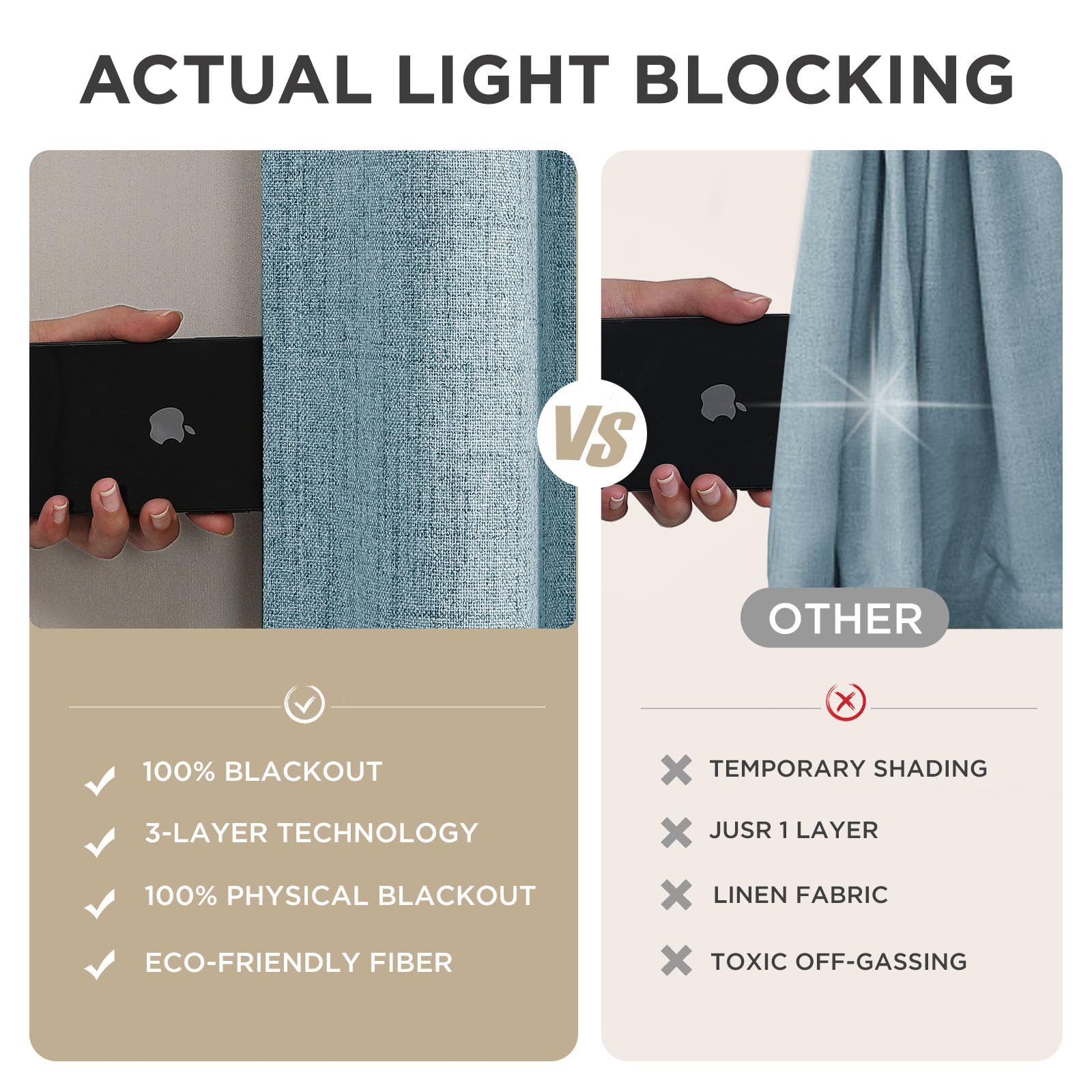 Joydeco Blackout Curtains for Bedroom - 63 Inch Long 100% Light Blocking 2 Panels Sky Blue Drapes, Thermal Insulated Room Darkening Curtains, Linen Textured for Living Room, Rod Pocket & Back Tabs