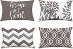 Hexagram Geometric Grey Pillow Covers 12x20 Set of 4, Decorative Outdoor Boho Modern Throw Pillow Covers, Home Sweet Home Farmhouse Cushion Case for Couch Sofa Bedroom Indoor Decor(No Insert)