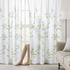 HOMEIDEAS Non-See-Through Sage Green and White Privacy Sheer Curtains 52 X 84 Inch Length 2 Panels, Leaf Floral Printed Light Filtering Semi Sheer Window Curtains Drapes for Bedroom Living Room