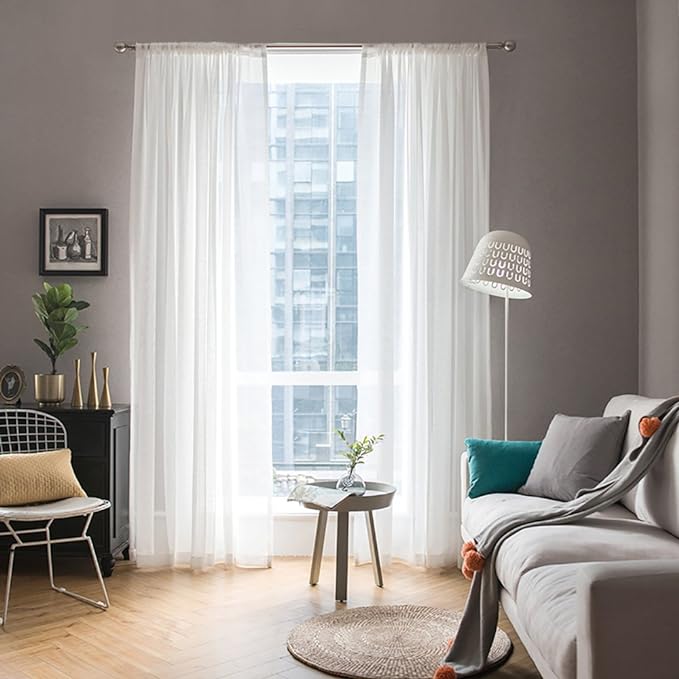 MIULEE White Window Sheer Curtains 2 Panels Width 38 x Length 72 Inches