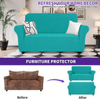 ZNSAYOTX Super Stretch Loveseat Covers (57"-70"), New Striped Love Seat Slipcover, Dogs Pet Friendly Anti-Slip Couch Protector Spandex Durable 2 Seater Fabric Sofa Cover (Peacock Teal, Loveseat)