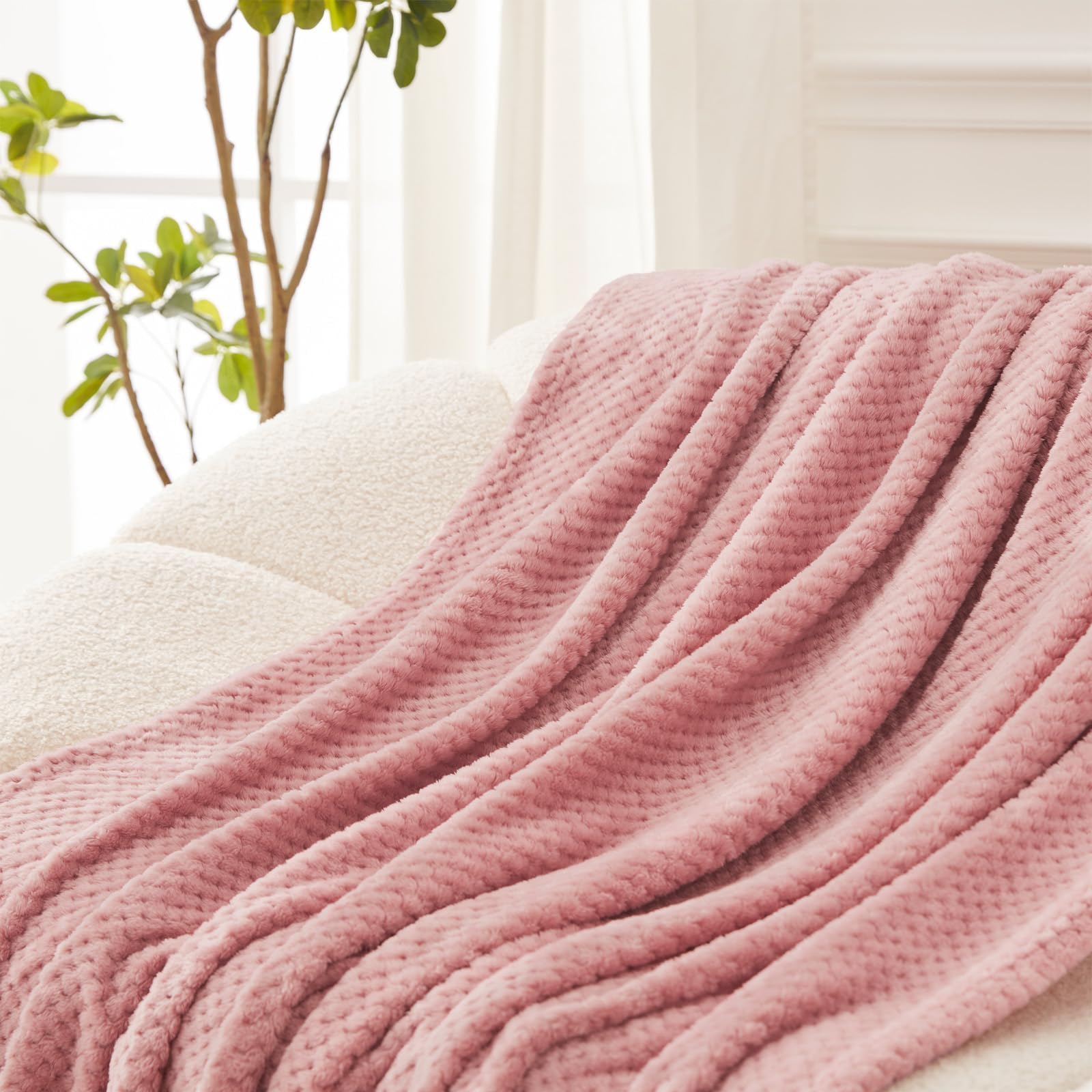 Exclusivo Mezcla Soft Waffle Fleece Bed Blanket Twin Size, Pink