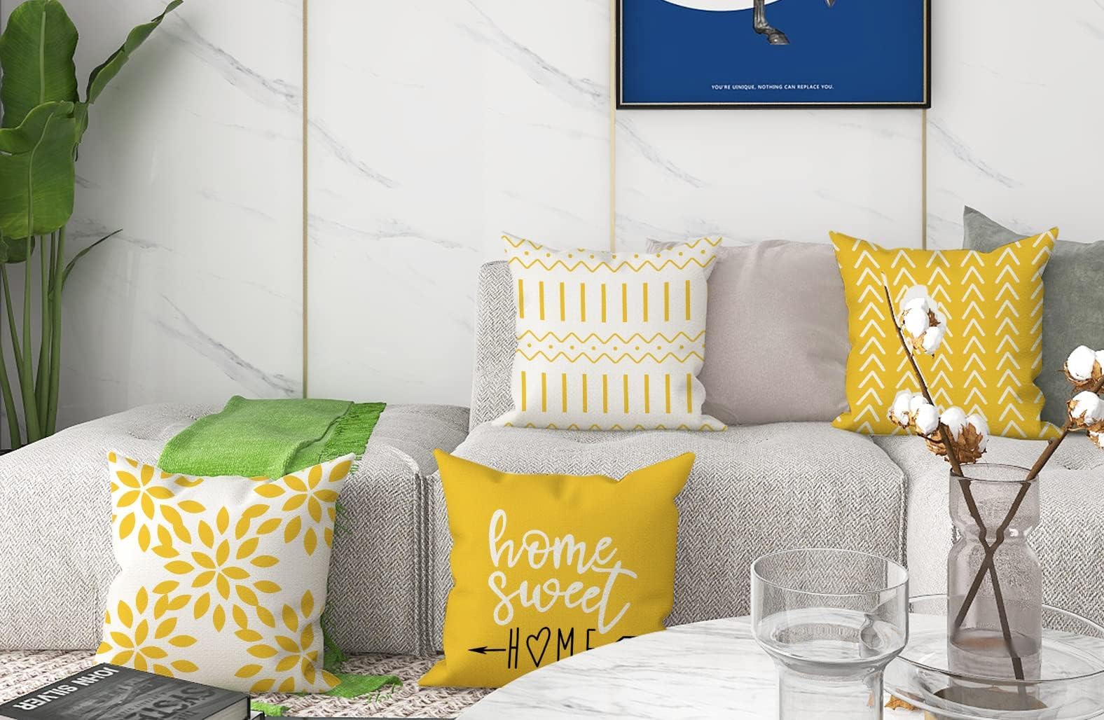 YCOLL Pillow Covers 22x22 Set of 4, Modern Sofa Throw Pillow Cover, Decorative Outdoor Linen Fabric Pillow Case for Couch Bed Car, Yellow