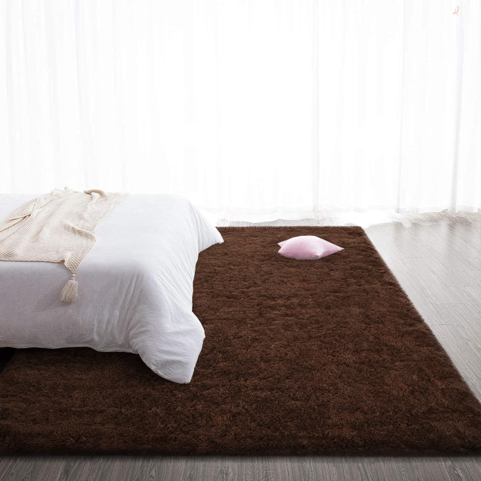 TWINNIS Super Soft Shaggy Rugs Fluffy Carpets, 6x9 Feet, Indoor Modern Plush Area Rugs for Living Room Bedroom Kids Room Nursery Home Decor, Upgrade Anti-Skid Rectangular Fuzzy Rug, Brown