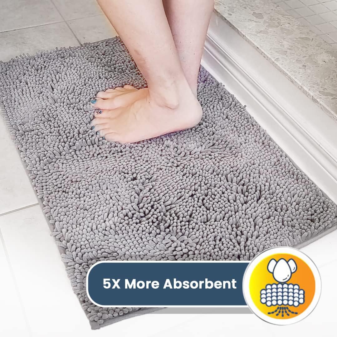 Muddy Mat® | Super Water Absorbent Door Mat Indoor, Microfiber Quick Dry Chenille Entryway Rug, Slip Resistant Front Door Mat, Indoor Mats for Entryway, Machine Washable Pet Rug, Grey 24"x36"