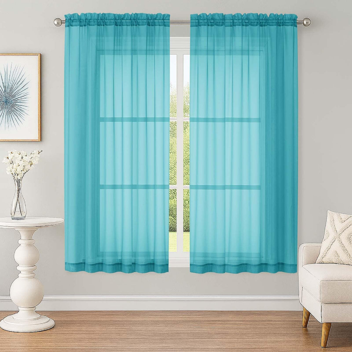 OWENIE White Sheer Curtains 63 Inch Long 2 Panels for Living Room 59" Wide