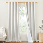 NICETOWN 100% Absolutely Blackout Linen Curtains with Thermal Insulated White Liner, Natural, W52, 2 Pieces, Noise Reducing Textured Linen Look Curtains for Windows 108 inch Length for Classroom