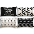 YCOLL Lumbar Pillow Covers 12x20 Set of 4, Modern Sofa Throw Pillow Cover, Decorative Outdoor Linen Fabric Pillow Case for Couch Bed Car, Black