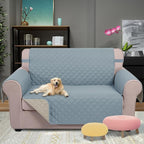 U-NICE HOME Loveseat Sofa Cover Reversible Couch Covers for 2 Cushion Couch for Dogs Furniture Protector Cover with Elastic Straps Water Resistant(Loveseat Small, Light Blue/Beige)