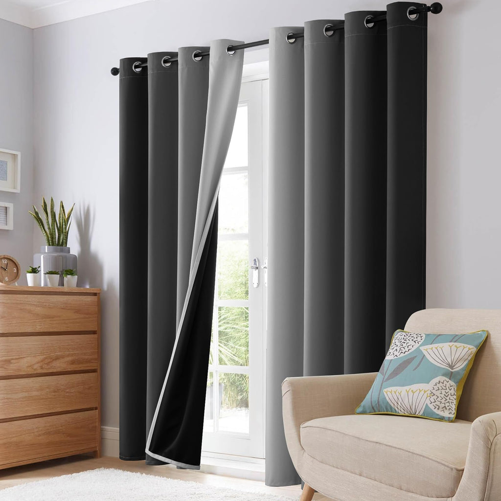 SimpleHome 100% Blackout Ombre Bedroom Curtains Black and Greyish White,45L