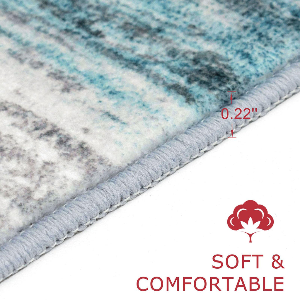 KOZYFLY Modern Abstract Hallway Runner Rug, 2.6x8 Washable Rug Runner Non-Slip Soft Striped Kitchen Runner Rugs, Print Light Blue Carpet Runner for Entryway Bathroom Laundry Room Foyer