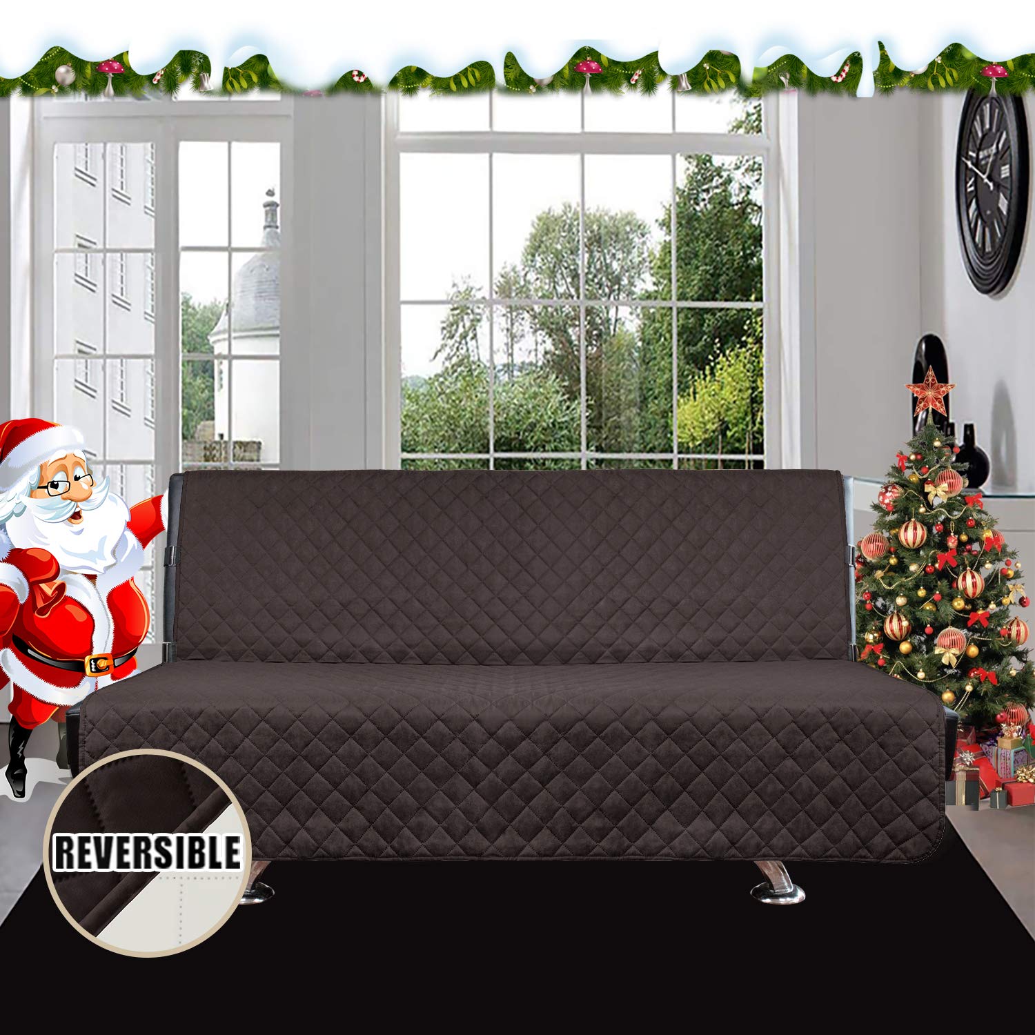 Easy-Going Reversible Couch Cover, Large Futon Sofa, Chocolate/Ivory