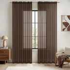 MIULEE Chocolate Brown Sheer Curtains 96 Inches Long 2 Panels, Light Filtering Voile Drapes with Rod Pocket for Bedroom and Living Room Windows