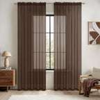 MIULEE Chocolate Brown Sheer Curtains 54 X 96 Inches, 2 Panels