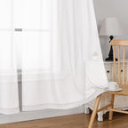 Simplebrand White Tier Curtains for Kitchen 24 Inches Long 2 PaSet, Rod Pocket Cafe Curtain Light Filtering Sheer Short Curtains for Bathroom/Basement Half Window 42 x 24 Inch, 2Pcs, White