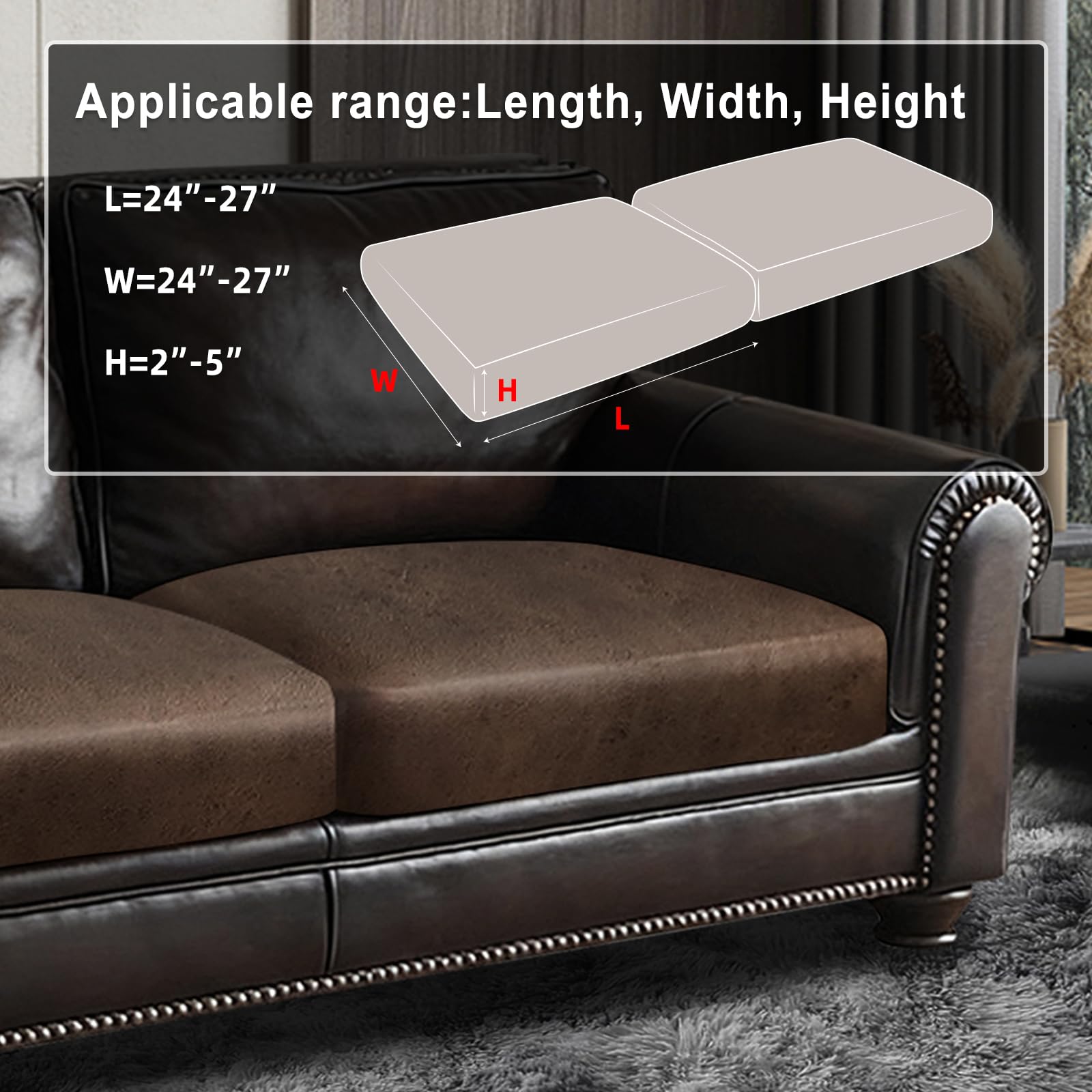 ANARACHON Leather Look Couch Cushion Covers Sofa Seat Slipcovers Sets Couches Furniture Protector for Sectional Armchair Loveseat Pets Kids Stretch Spandex Fabric (2 Cushion Loveseat, Brown)
