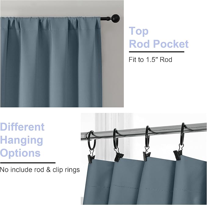 Simplebrand Ava Stone Blue Blackout Curtains for Bedroom 96 Inches Long 2 Panels, Thermal Insulated, Energy Saving Living Room Window Treatment Curtains Blackout Drapes, W40 x L96 Inch, Stone Blue