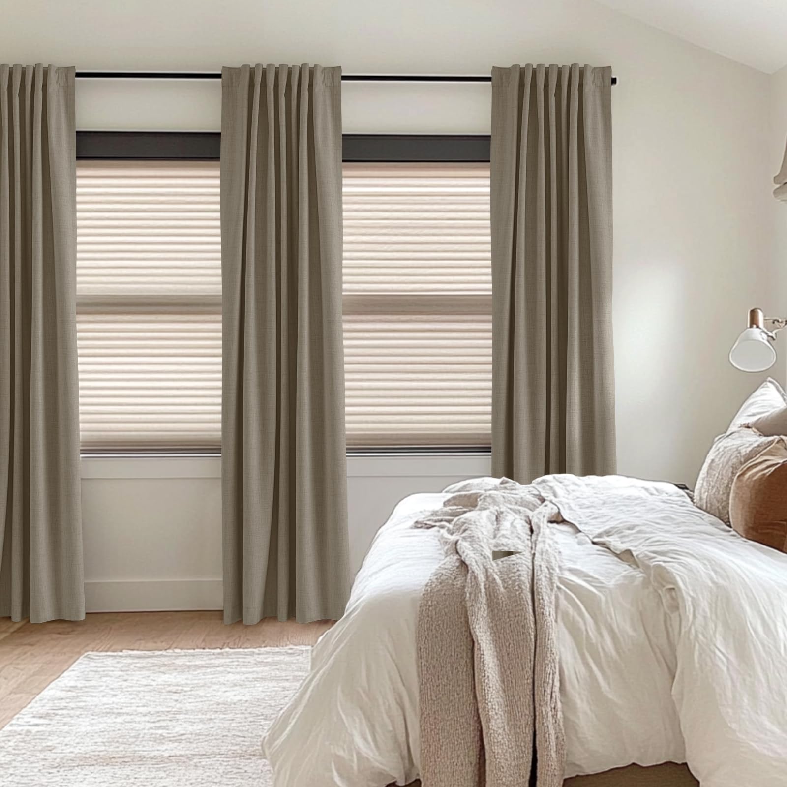Faux Linen Total Blackout Curtains for Bedroom 84 Inches Long, Faux Linen
