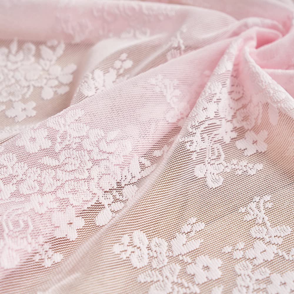 YJ YANJUN Vintage Lace Curtains 84 Inches Long- Pretty Pastel Floral Pink Sheer Curtain Panels for Living Room Girl Bedroom,Light Filtering, Cute Princess Girls Room Drapes 2 Panels 52W x 84L