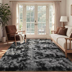 5x7 Ft Large Shag Rugs for Bedroom Living Room Decor for Men Boys, Tie Dyed Ultra Soft Fluffy Furry Area Rug for Indoor Floor, Aesthetic Carpet for Home Decor (Dark Grey)
