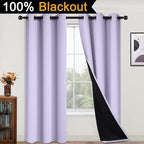 Yakamok 84 Inch Length 100% Blackout Curtains for Bedroom, 2 Thick Layers Thermal Insulated Grommet Total Blackout Drapes with Black Liner for Living Room (42Wx84L,Lilac, 2 Panels)